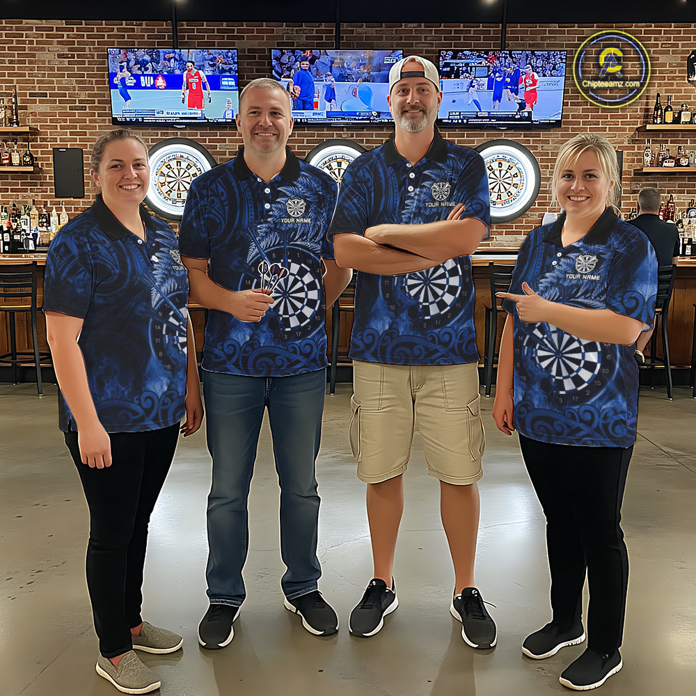 Personalized Fern Leaves Blue Fire Tribal Dart Quarter-Zip Shirts For Men Dart Team Jerseys NYN2193