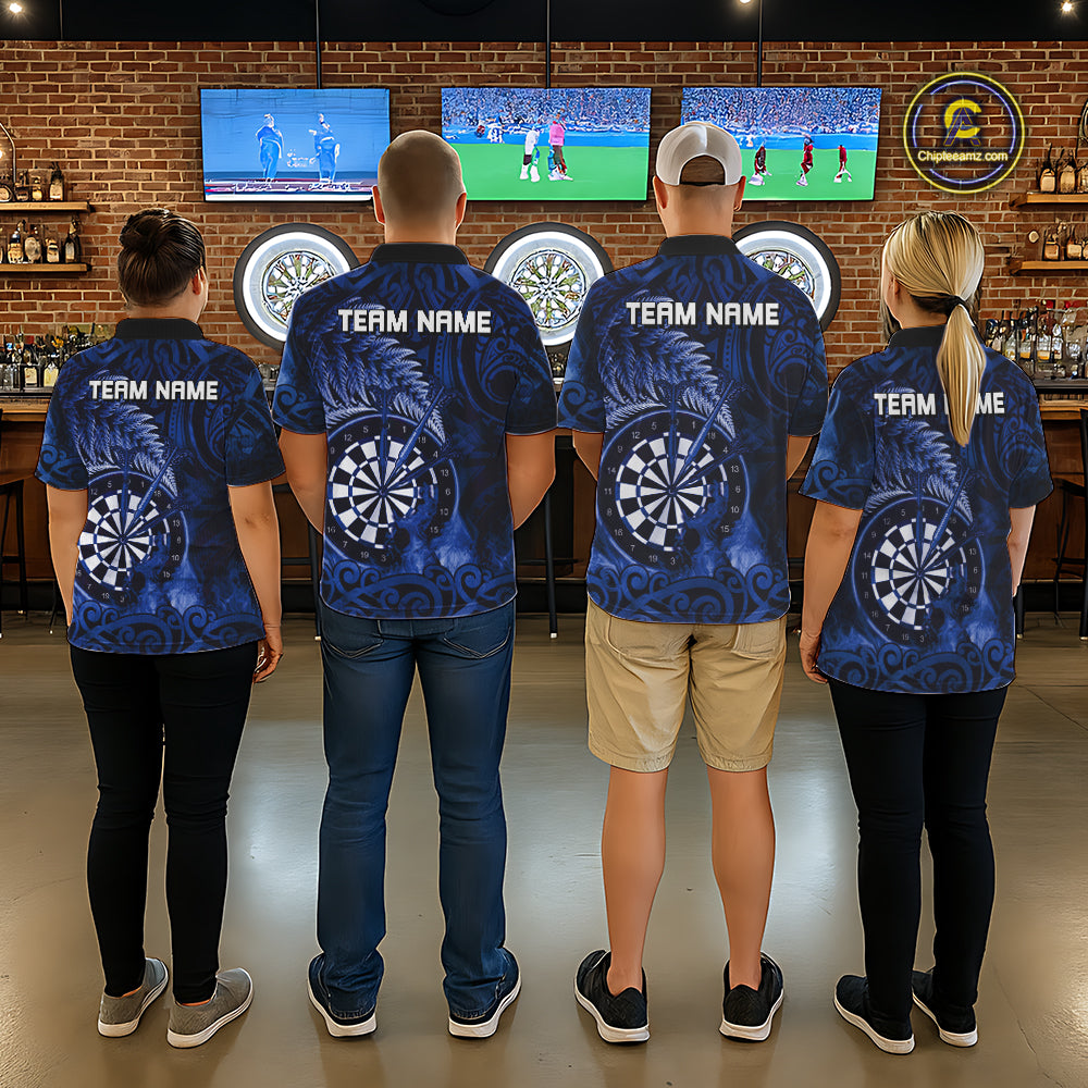 Personalized Fern Leaves Blue Fire Tribal Dart Quarter-Zip Shirts For Men Dart Team Jerseys NYN2193
