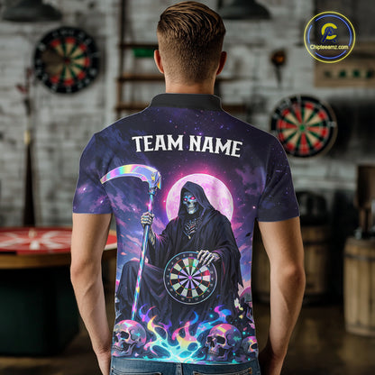 Galaxy Holographic Grim Reaper Dartboard Skull Dart Polo Shirts For Men Custom Name For Dart Players NYN2686