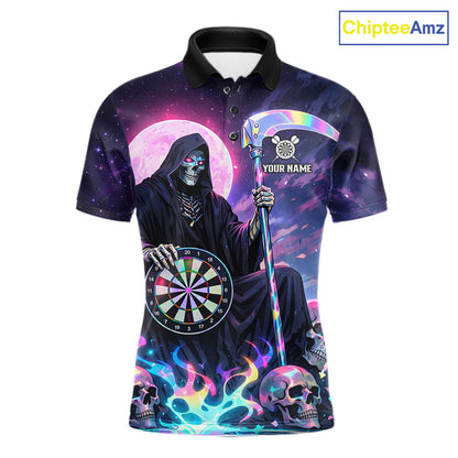 Galaxy Holographic Grim Reaper Dartboard Skull Dart Polo Shirts For Men Custom Name For Dart Players NYN2686