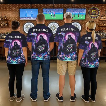 Galaxy Holographic Grim Reaper Dartboard Skull Dart 1/4-Zip Shirts For Women Custom Name For Dart Players NYN2686
