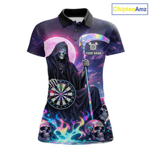 Load image into Gallery viewer, Galaxy Holographic Grim Reaper Dartboard Skull Dart Polo Shirts For Women Custom Name For Dart Players NYN2686