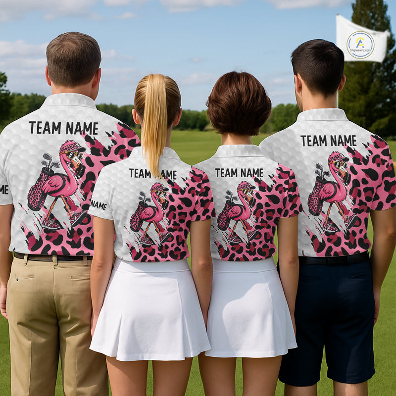 Camouflage Womens Golf Polo Shirt Custom Pink Funny Flamingo Pattern White Golf Team Shirts NYN2835