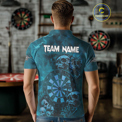 Custom Grunge Turquoise Dartboard Multi-Skull Dart Men Polo Shirt Dart Team Jerseys NYN1623