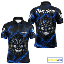 Load image into Gallery viewer, Men's funny smile dartboard black blue smoke dart polo shirt mockup custom dart jersey