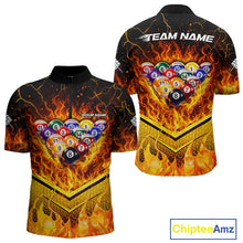 Load image into Gallery viewer, Yellow Flames Hexagon Pool Ball Set Billiards Shirt For Men Personalized Pool Balls 8 Billiard Attire NYN2690
