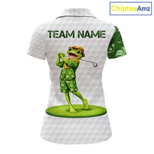 Load image into Gallery viewer, Funny Frog Golf Polo Shirt Custom Green Monstera Pattern White Golf Attire For Women NYN2842