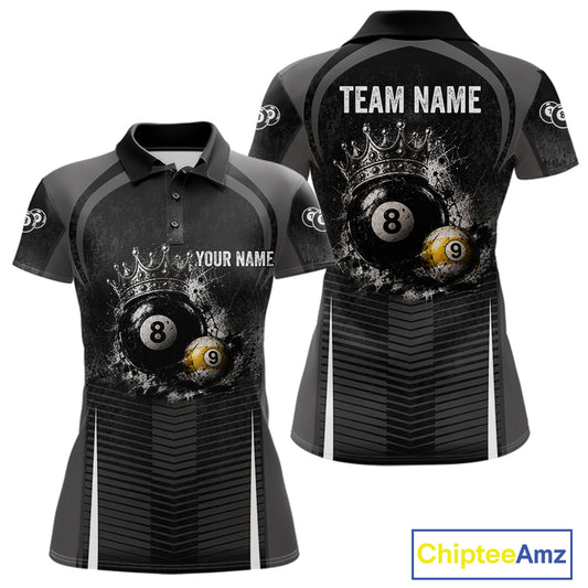 Personalized Grunge Crown 8 Ball & 9 Ball Billiard Pool Shirt For Women Custom Billiard Team Jersey NYN3216