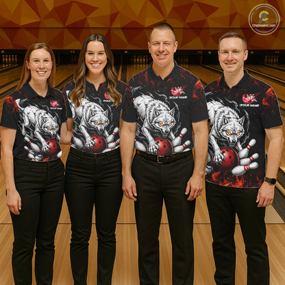Fire Flame Funny Wolf Bowling Ball Jersey For Women Personalized Bowling Team Shirts | Red NYN3226