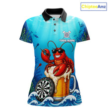Load image into Gallery viewer, Funny Ocean Lobster Beer women's dart polo shirt custom dart team jersey, tournament dart apparel, personalized dart uniform