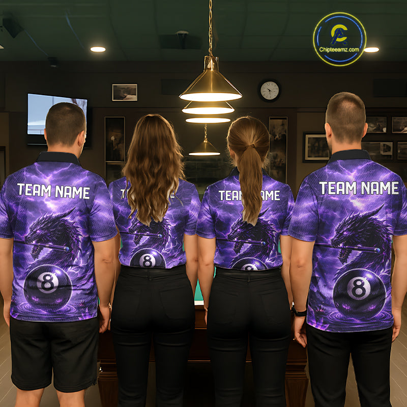 Dragon Thunder Purple Cue & Pool 8 Ball Men Billiard Shirt Custom Billiard Polo & 1/4-Zip Attire NYN2496
