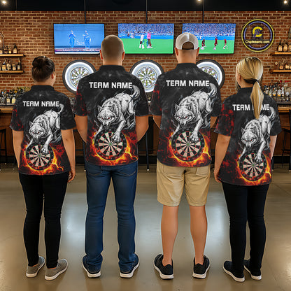 Fire Flame Funny Wolf Darts Polo & 1/4 Zip For Women Personalized Grunge Dart Team Shirts | Red NYN3236