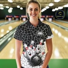Load image into Gallery viewer, White And Black Cracked Funny Pins &amp; Ball Bowling Shirt For Women Custom Outfit Team Bowling Jersey NYN3238