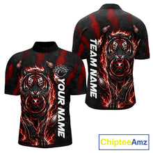 Load image into Gallery viewer, Fire Flame Tiger Red Claws men's quarter zip bowling shirt custom bowling team apparel, league jersey