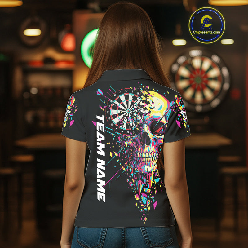 Custom Colorful Shatter Skull & Dartboard Darts Polo Shirt For Women Cracked Dart Jerseys NYN1960