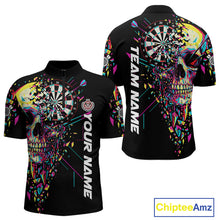 Load image into Gallery viewer, Custom Colorful Shatter Skull &amp; Dartboard Darts Quarter-Zip Shirt For Men Cracked Dart Jerseys NYN1960