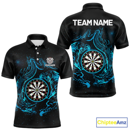 Custom Tiger And Dragon Blue Dartboard Men Darts Polo League Shirts Funny Dart Jerseys NYN2216
