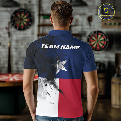 Personalized Texas Flag Black Splatter Dart Polo Shirts For Men Custom Dart Team Jerseys NYN2712