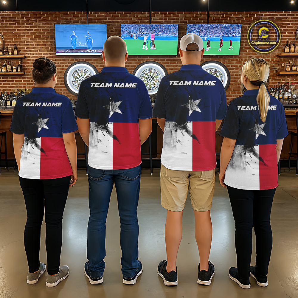 Personalized Texas Flag Black Splatter Dart Polo Shirts For Men Custom Dart Team Jerseys NYN2712
