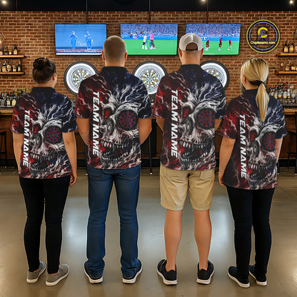 Red And Blue Smoking Skull Dartboard Women Darts Shirt Personalized Team Darts Jersey NYN3246