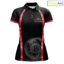 Load image into Gallery viewer, Black Red Thunder Lightning women's billiard polo shirt custom 8 ball pool team jersey, tournament billiards apparel