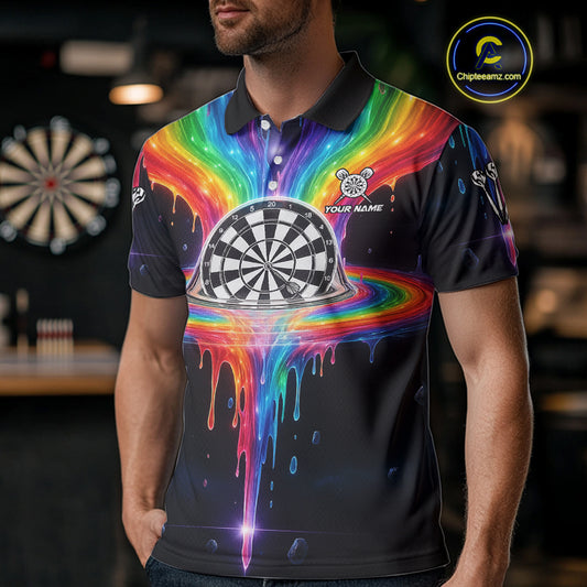 Custom Dripping Rainbow Dartboard Darts Polo Shirt For Men Multicolor Dart Jerseys NYN1961