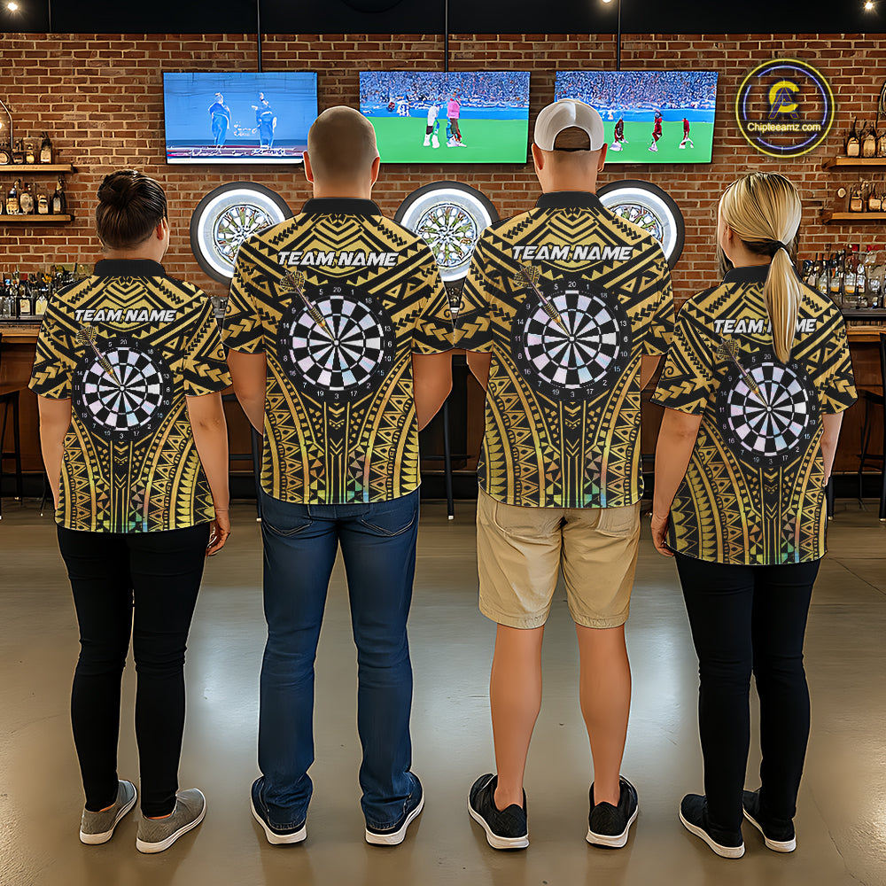 Gold Tribal Holographic Dartboard & Arrow Men Darts Quarter-zip Shirt Personalized Dart Team Jerseys NYN2515