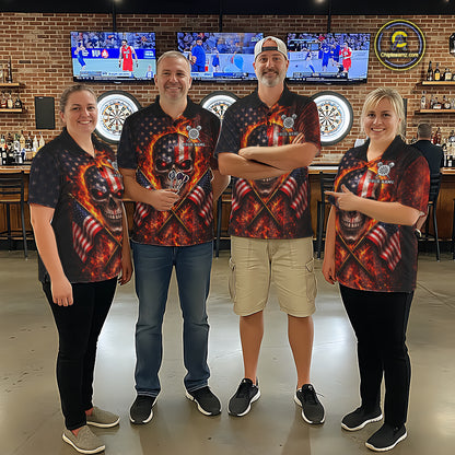 Personalized Mens Dart Polo & Quarter Zip Shirt Fire Flame US Flag Darts Jersey Skull Dart Attire NYN2866