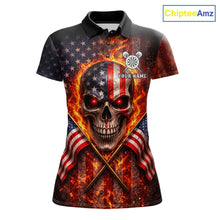 Load image into Gallery viewer, Personalized Womens Dart Polo &amp; Quarter Zip Shirt Fire Flame US Flag Darts Jersey Skull Dart Attire NYN2866