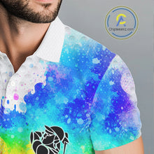 Load image into Gallery viewer, Mens White Pattern Golf Polo Shirt Custom Name Colorful Watercolor Golf Clothes, Golf Gifts NYN2873