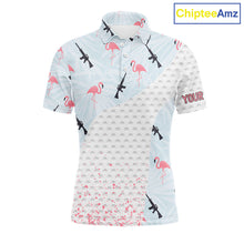 Load image into Gallery viewer, Funny Rifle &amp; Flamingo Polo Shirt Mens Golf Polo Shirts Custom White Ball Pattern Golf Clothes NYN2877