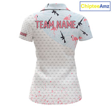 Load image into Gallery viewer, Funny Rifle &amp; Flamingo Polo Shirt Womens Golf Polo Shirts Custom White Ball Pattern Golf Clothes NYN2877