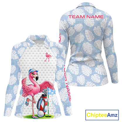 Custom Blue Tropical Monstera Funny Flamingo Matching Womens Golf Polo Shirts Team Golf Clothes  NYN2881