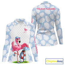 Load image into Gallery viewer, Custom Blue Tropical Monstera Funny Flamingo Matching Womens Golf Polo Shirts Team Golf Clothes  NYN2881