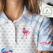 Load image into Gallery viewer, Custom Blue Tropical Monstera Funny Flamingo Matching Womens Golf Polo Shirts Team Golf Clothes  NYN2881