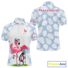 Load image into Gallery viewer, Custom Blue Tropical Monstera Funny Flamingo Matching Men Golf Polo Shirts Team Golf Clothes  NYN2881
