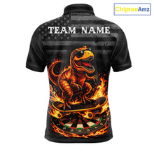 Load image into Gallery viewer, Custom Grunge Flame Dinosaur Darts Shirt Polo &amp; 1/4 Zip Darts Jersey For Men US Flag Dart Outfit NYN2884