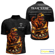 Load image into Gallery viewer, Custom Grunge Flame Dinosaur Darts Shirt Polo &amp; 1/4 Zip Darts Jersey For Men US Flag Dart Outfit NYN2884
