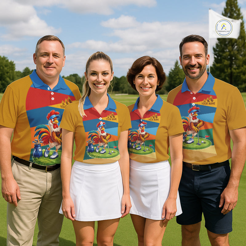Colorful Rooster Mens Golf Polo Shirts Personalized Funny Golf Ball Shirts, Golf Gifts For Men NYN3098