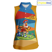 Load image into Gallery viewer, Colorful Rooster Womens Golf Sleeveless Polo Shirts Personalized Funny Golf Ball Shirts, Golf Gifts For Women NYN3098