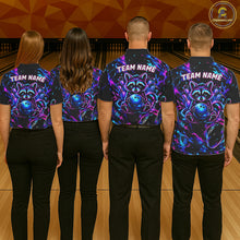 Load image into Gallery viewer, Splatter Neon Purple &amp; Blue Bowling Shirts For Men Custom Funny Raccoon Team Bowling Jersey NYN3270