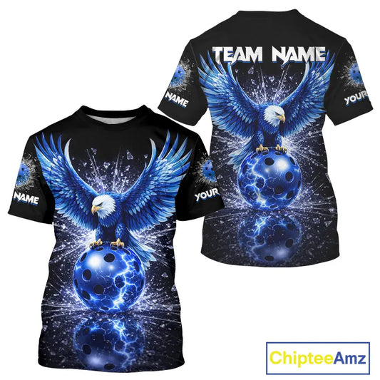 Broken Glass Blue Eagle Lightning Pickleball 3D Ball Jerseys Custom Men Pickleball Shirts NYN2235