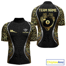 Load image into Gallery viewer, Personalized 8 Ball Pool Crown Men Billiard Shirts Gold And Silver Tribal Billiard Pool Jerseys NYN2894