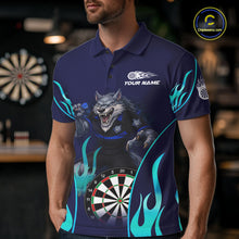 Load image into Gallery viewer, Personalized Funny Wolf Blue Flaming Darts Men Polo &amp; 1/4-Zip Dart Shirt Wolf Dart Team Jerseys NYN2900