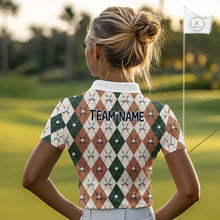 Load image into Gallery viewer, Funny Cool Duck Golf Polo Shirts For Women Green &amp; Brown Argyle Custom White Ball Golf Apparel NYN3122