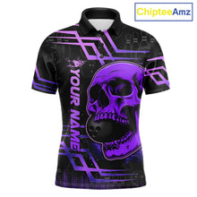 Load image into Gallery viewer, Purple Skull Bowling Ball Shirt For Men Custom Bowling Polo Team Attire
