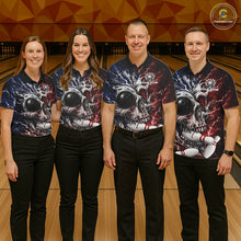Load image into Gallery viewer, Red And Blue Grunge Skull Women Bowling Polo Quarter-Zip Shirt Custom Youth Bowling Team Outfits NYN3285