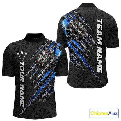 Custom Thunder Lightning Blue Men's Quarter-Zip Darts Shirt, Personalized Performance Dart Team Jersey, Electric Storm Athletic Apparel, Competitive League Uniform, Victory, Precision & Leadership
