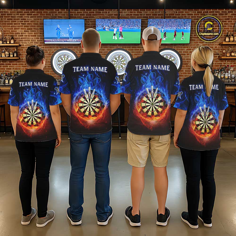 Red And Blue Flames Skull Dartboard Custom Women Darts Polo League Shirts Skull Dart Jerseys NYN2250