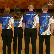 Load image into Gallery viewer, Custom Gold And Blue Flames Bowling Team Jerseys, Bowling League Polo &amp; 1/4-Zip Shirt For Men NYN2917